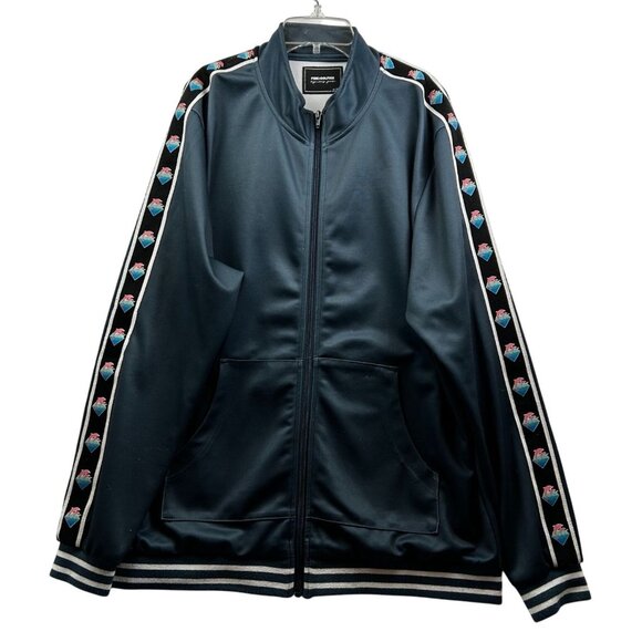 Pink+Dolphin Mens Track Jacket Blue Gray w/Pink Dolphin Sleeve Tape Logo XL - Picture 1 of 9